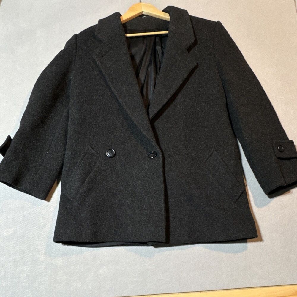 Manchester Gray Wool Pea Coat Button Front Collared Lined Pockets Women's 10